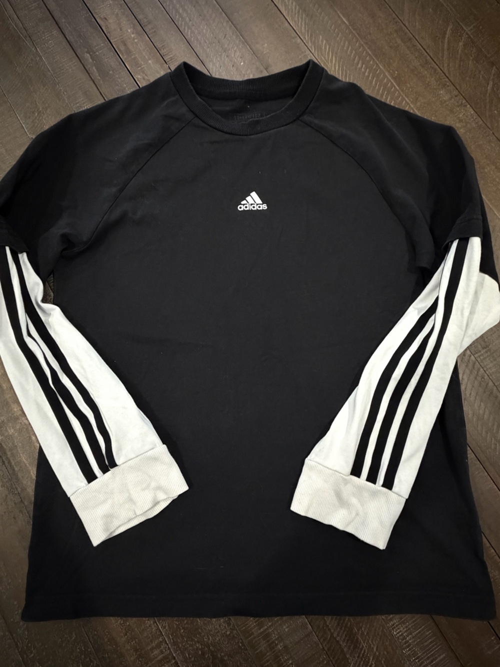 adidas Black Crewneck with White Stripe Sleeves